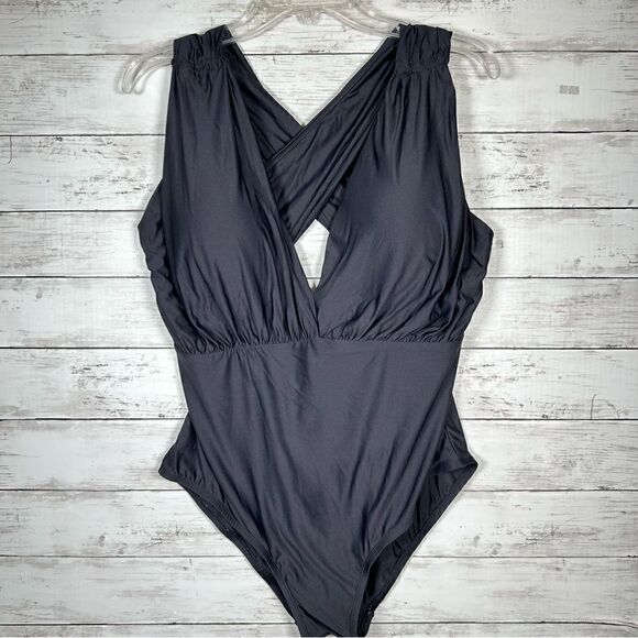 Anthropologie Zinnia Padded Plunge One Piece Swimsuit Sleeveless Black Size 2X - Picture 3 of 10